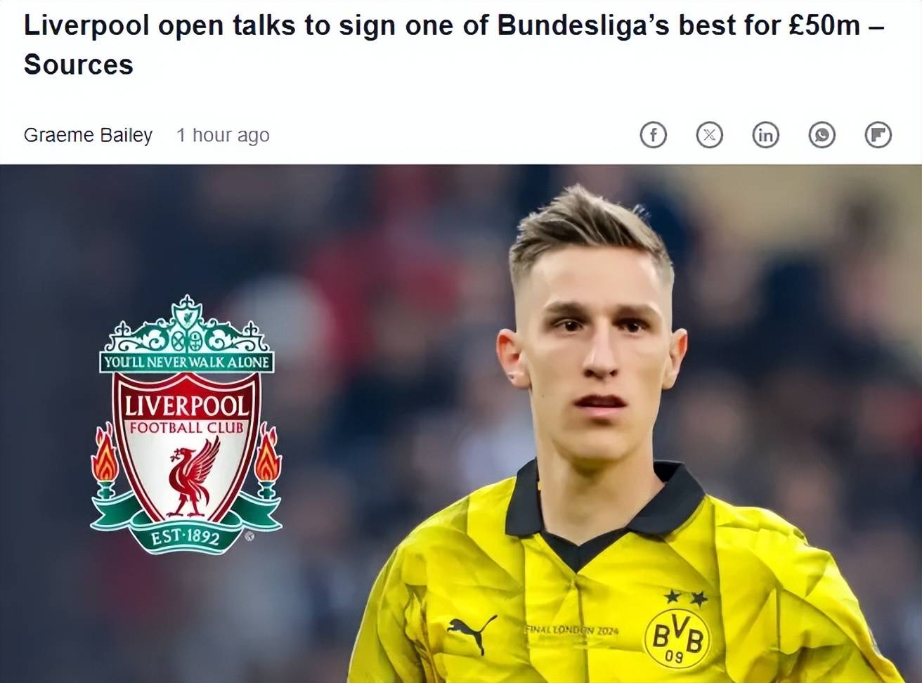 ลิเวอร์พูลจับตาแนวรับชาวเยอรมันเพื่อสืบทอดตำแหน่งแทนฟานไดค์ ขณะที่ดอร์ทมุนด์ตั้งราคาไว้ที่ 50 ล้านปอนด์ ลอตเตเบ็ค เซ็นเตอร์แบ็ค เรอัล มาดริด